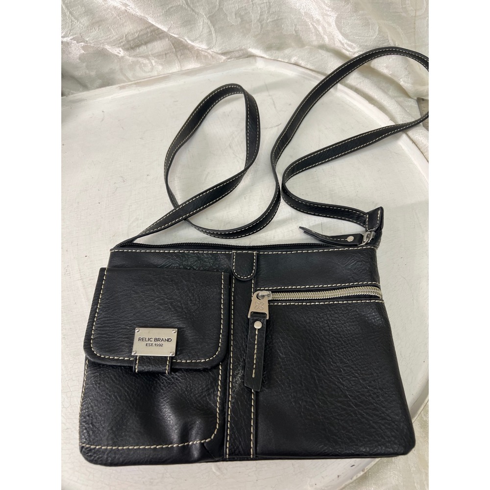 Relic Brand Black Faux Leather Crossbody Bag Contrast Stitching RLS2252